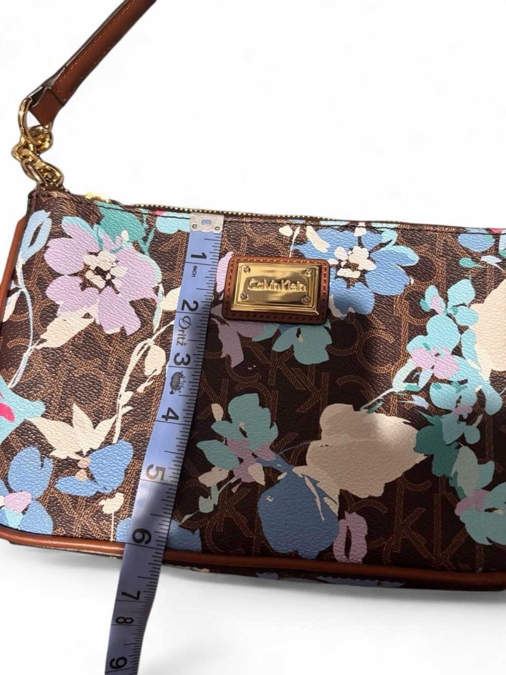 Floral Shoulder Bag Colorful Brown Calvin Klein Gold Hardware Purse - Picture 10 of 10